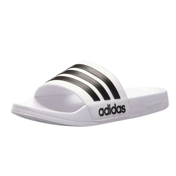 Adidas Mens Sz 10 Adilette Black White Shower Slide Open Toe Sandals NEW! - Picture 4 of 14